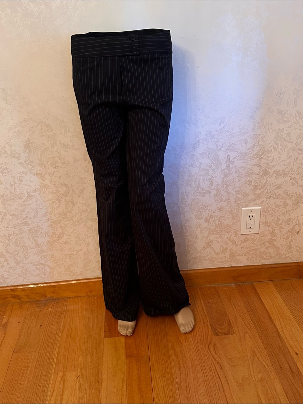 United Colors Of Benetton Green Label on Black Pinstripe Fabric